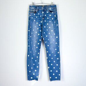 7 for all Mankind The High Waist Ankle Skinny Jean White Polka Dots Size 28